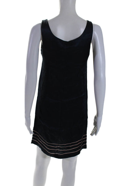 APC Womens Sleeveless Scoop Neck Striped Trim Shift Dress Navy Size 36