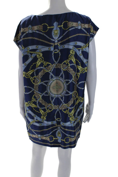 J. Mclaughlin Womens Graphic Print Round Neck Sleeveless Shift Dress Blue Size M