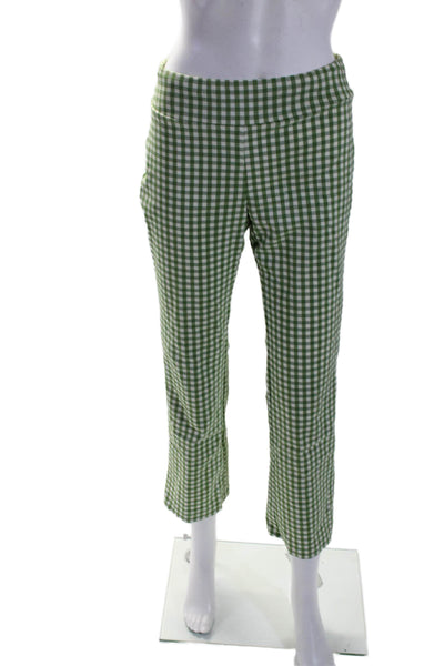 J. Mclaughlin Womens Check Print Elastic Slip-On Bootcut Pants Green Size 2