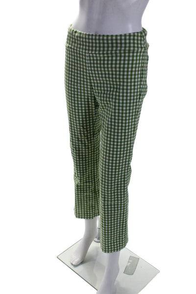 J. Mclaughlin Womens Check Print Elastic Slip-On Bootcut Pants Green Size 2