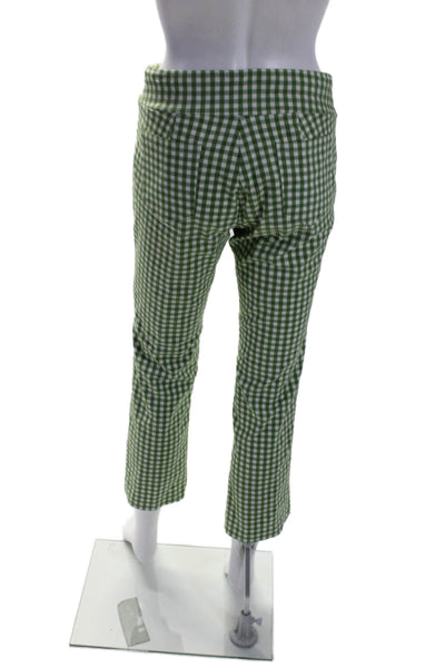 J. Mclaughlin Womens Check Print Elastic Slip-On Bootcut Pants Green Size 2