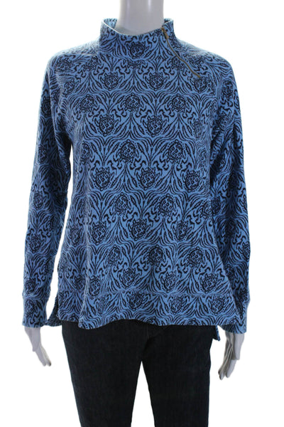 Lily Pulitzer Womens Graphic Print Mock Neck Zipped Long Sleeve Top Blue Size M