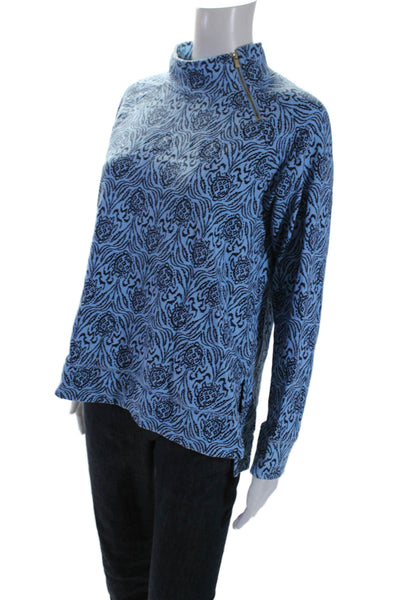 Lily Pulitzer Womens Graphic Print Mock Neck Zipped Long Sleeve Top Blue Size M