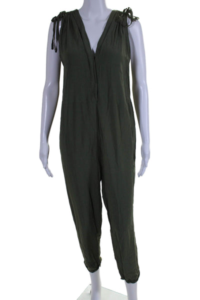 Hatch Womens Spaghetti Strap V Neck Straight Leg Jumpsuit Green Size 1