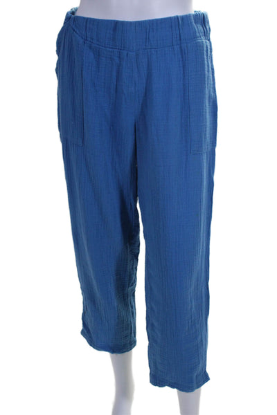 Hatch Womens Elastic Waistband Straight Leg Cropped Gauze Pants Blue Size 1