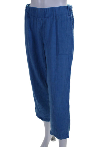 Hatch Womens Elastic Waistband Straight Leg Cropped Gauze Pants Blue Size 1