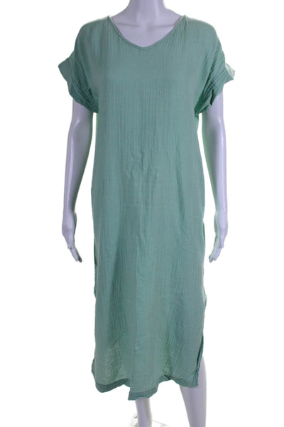 Eileen Fisher Womens Short Sleeve V Neck Gauze Shirt Dress Green Size Small