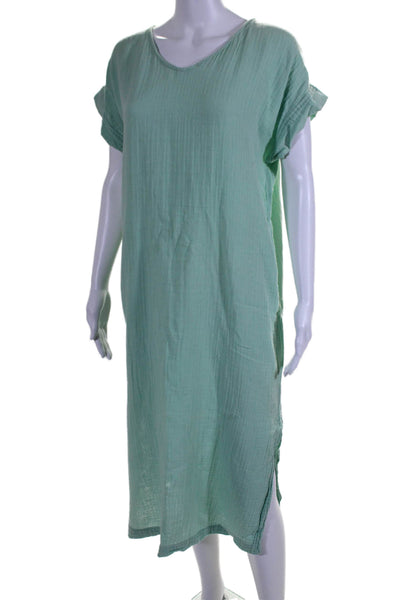 Eileen Fisher Womens Short Sleeve V Neck Gauze Shirt Dress Green Size Small