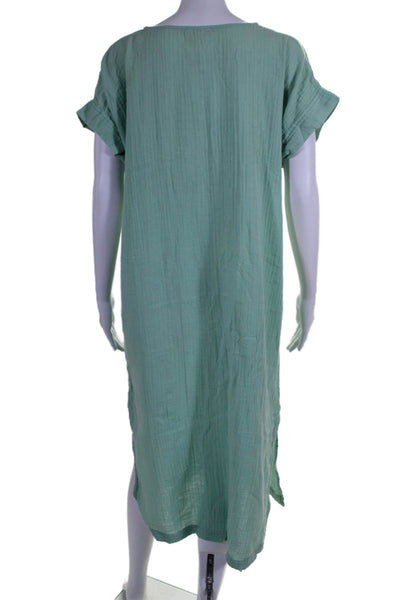 Eileen Fisher Womens Short Sleeve V Neck Gauze Shirt Dress Green Size Small