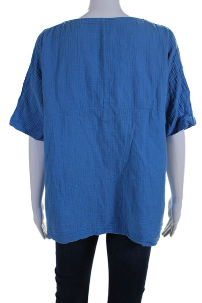 Hatch Womens Short Sleeve V Neck Oversized Gauze Shirt Blue Cotton Size 1