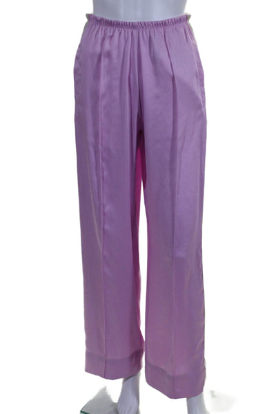 Palm Angels Womens Satin Elastic Waist Wide Leg Track Pants Pink Size 38