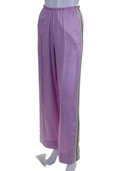 Palm Angels Womens Satin Elastic Waist Wide Leg Track Pants Pink Size 38