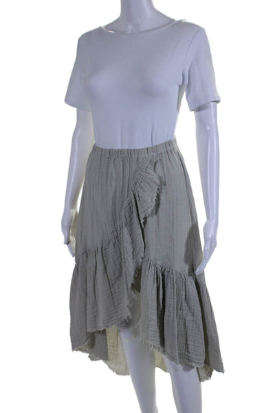 Stark Womens Cotton Elastic Waist High Low Raw Hem Midi Skirt Gray Size XS