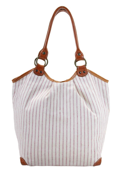 Miki Thumb Womens Leather Trim Striped Skull Print Shoulder Handbag White Pink