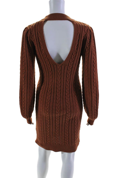 Wayf Women's Round Neck Long Sleeves Cable Knit Mini Sweater Dress Brown Size S