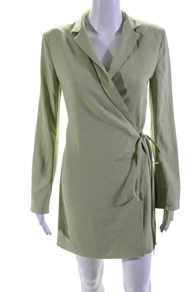 Babaton Women's Collared Long Sleeves Wrap Mini Dress Green Size XS