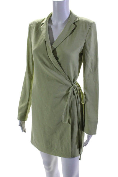 Babaton Women's Collared Long Sleeves Wrap Mini Dress Green Size XS