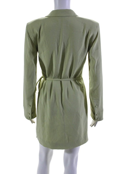 Babaton Women's Collared Long Sleeves Wrap Mini Dress Green Size XS