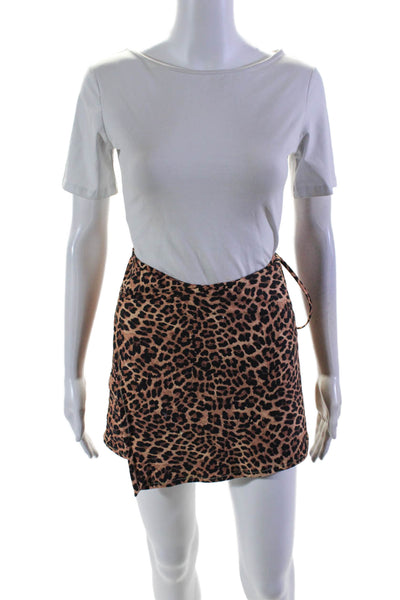 Reina Olga Women's Tie Waist Lined Wrap Mini Skirt Animal Print Size S