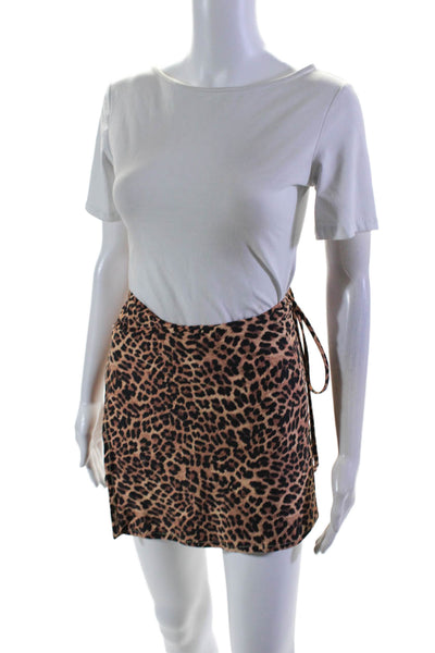 Reina Olga Women's Tie Waist Lined Wrap Mini Skirt Animal Print Size S