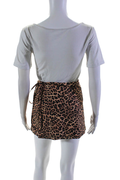 Reina Olga Women's Tie Waist Lined Wrap Mini Skirt Animal Print Size S