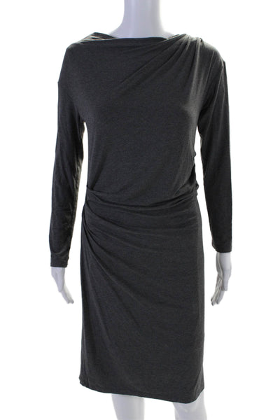 MM. La Fleur Womens Pullover Long Sleeve Ruched Boat Neck Long Dress Gray Medium