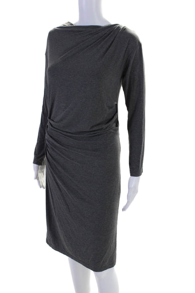 MM. La Fleur Womens Pullover Long Sleeve Ruched Boat Neck Long Dress Gray Medium