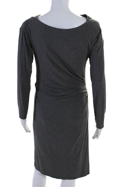 MM. La Fleur Womens Pullover Long Sleeve Ruched Boat Neck Long Dress Gray Medium