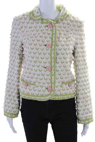 Marc Jacobs Womens Collared Button Down Embroidered Jacket White 10