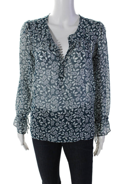 Ba&Sh Womens Dark Teal Floral Print V-Neck Long Sleeve Blouse Top Size 0