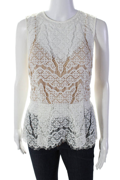 Veronica Beard Womens White Lace Crew Neck Sleeveless Zip Back Blouse Top Size 2