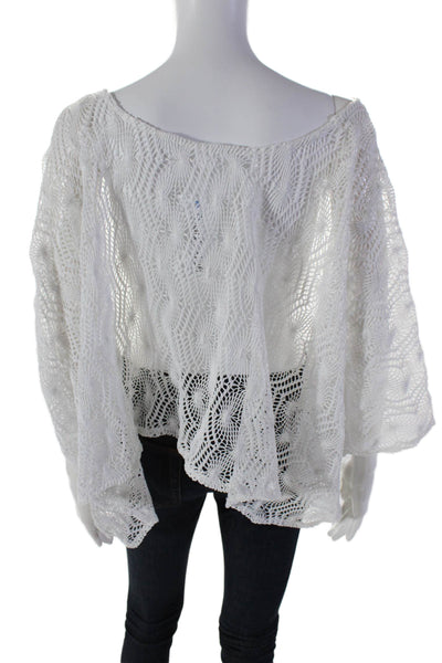 Alexis Womens White Open Knit Scoop Neck 3/4 Sleeve Oversize Poncho Top SizeXS/S