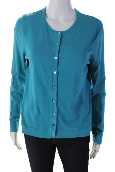 August Silk Womens Teal Crew Neck Long Sleeve Cardigan Sweater Top Size PM