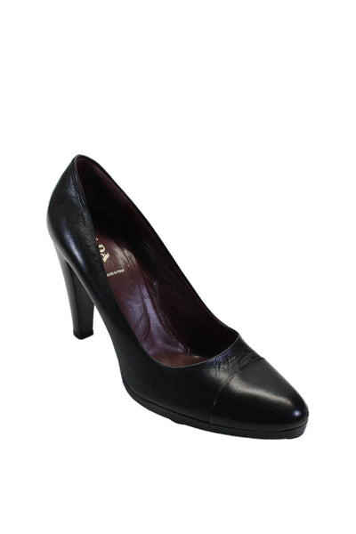 Prada Womens Leather Almond Toe Slip On Pumps Black Size 10