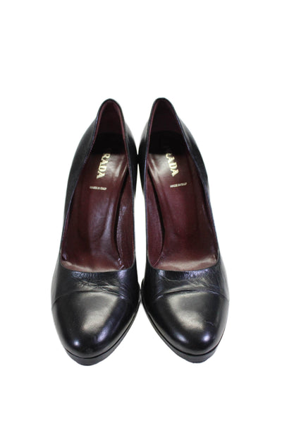 Prada Womens Leather Almond Toe Slip On Pumps Black Size 10