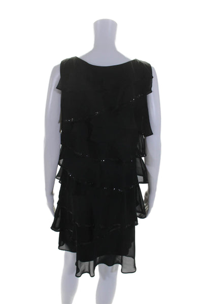 Calvin Klein Womens Black Sequins Ruffle Crew Neck Sleeveless Shift Dress Size 6