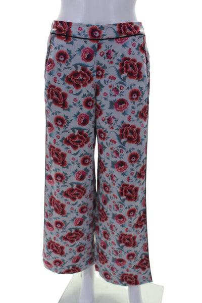 Roi Womens Silk Blend Blue Floral High Rise Pull On High Side Slit Pants Size S