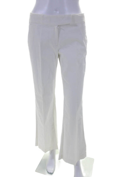 Bergdorf Goodman Womens Solid White Mid-Rise Pleated Flare Leg Pants Size 2