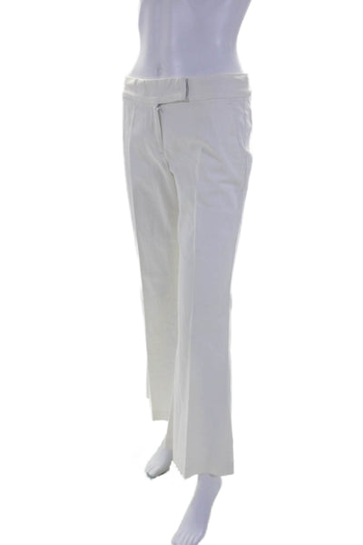 Bergdorf Goodman Womens Solid White Mid-Rise Pleated Flare Leg Pants Size 2