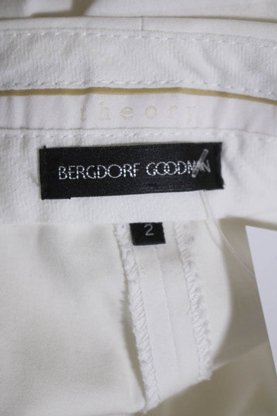 Bergdorf Goodman Womens Solid White Mid-Rise Pleated Flare Leg Pants Size 2