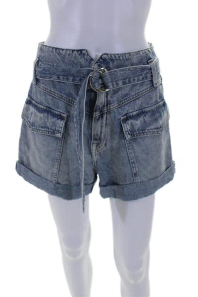 Jonathan Simkhai Womens Blue Belt High Waisted Front Pockets Denim Shorts Size27