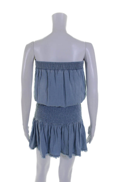 Cindigindi Womens Blue Chambray Smocked Strapless Drop Waist Dress Size S