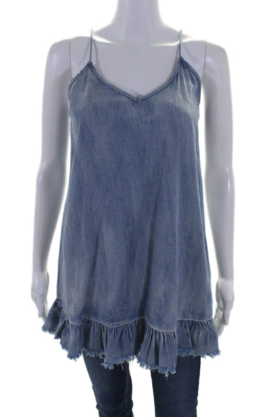 Blank NYC Womens Cotton Blue Chambray Lace Up Back Sleeveless Tunic Top Size XL