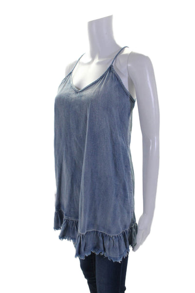 Blank NYC Womens Cotton Blue Chambray Lace Up Back Sleeveless Tunic Top Size XL