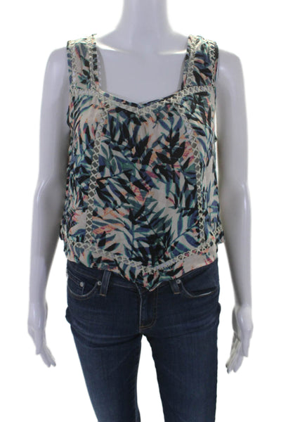 Greylin Anthropologie Womens Silk Green Floral Print Cut Out Tank Top Size XS