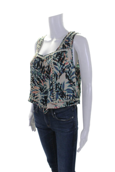 Greylin Anthropologie Womens Silk Green Floral Print Cut Out Tank Top Size XS