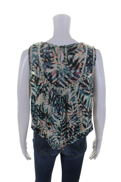 Greylin Anthropologie Womens Silk Green Floral Print Cut Out Tank Top Size XS