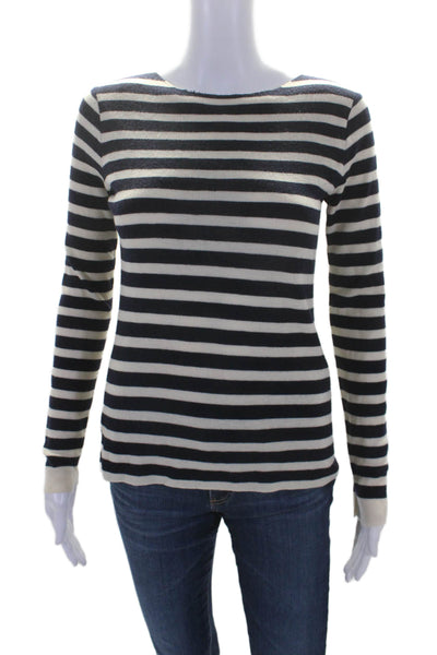 Rag & Bone Womens Long Sleeve Scoop Neck Striped Sweater Navy White Wool XS