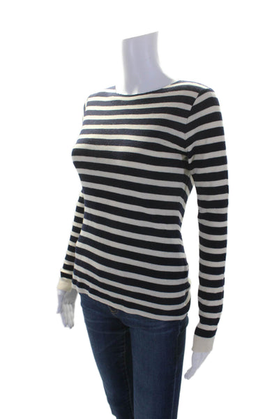 Rag & Bone Womens Long Sleeve Scoop Neck Striped Sweater Navy White Wool XS