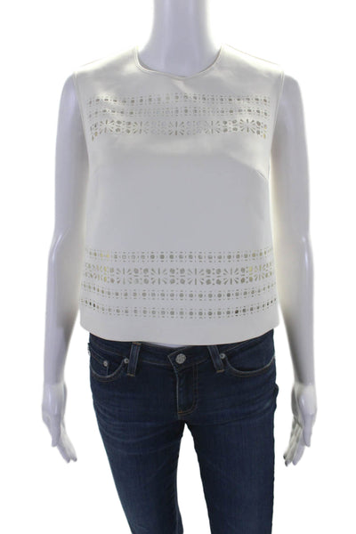 Clover Canyon Womens Back Zip Laser Cut Crew Neck Top White Size Extra Small